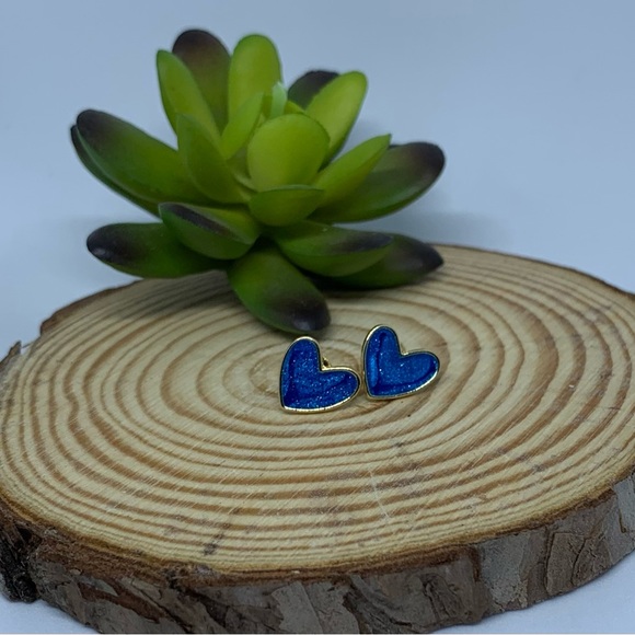 Sapphire Blue Heart Earrings in Gold Tone Frame - Picture 6 of 14